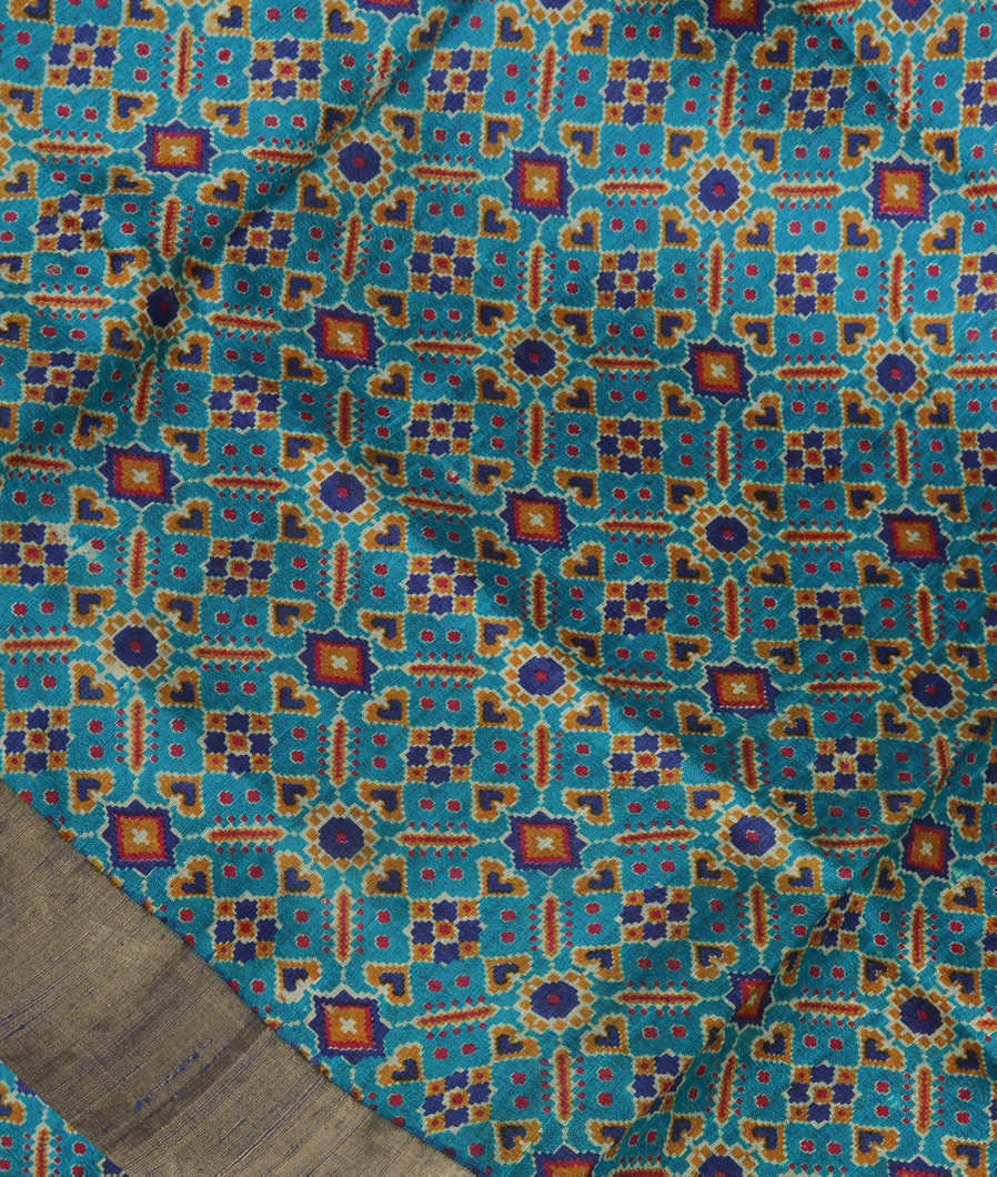 Blue Printed Raw Silk Saree T374016-image
