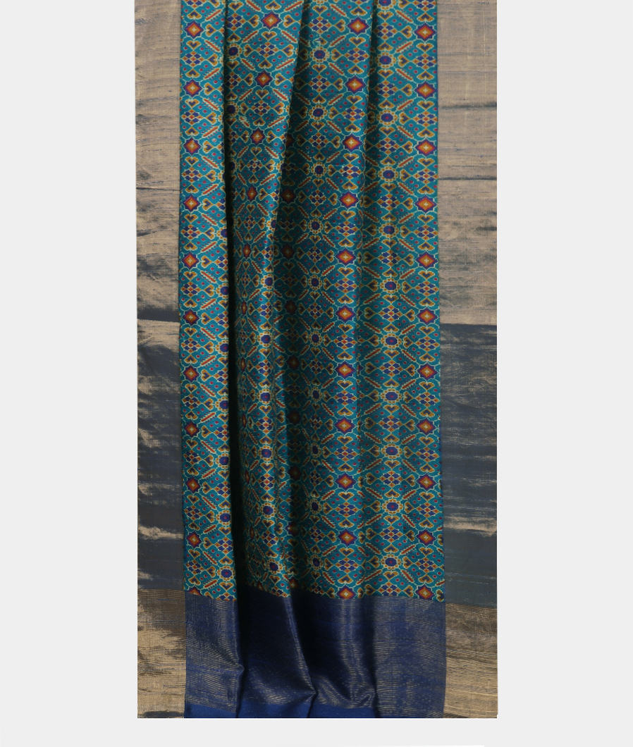 Blue Printed Raw Silk Saree T3740162