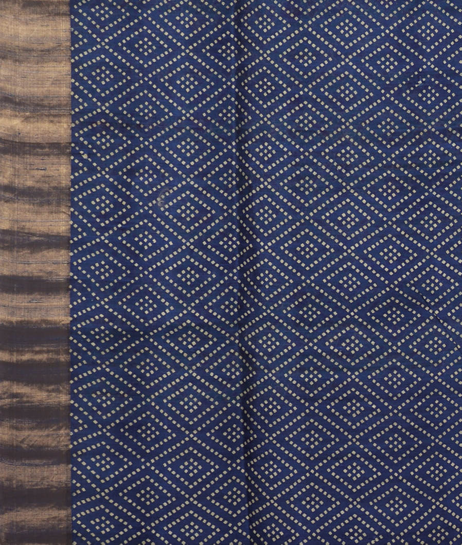 Blue Printed Raw Silk Saree T3740163