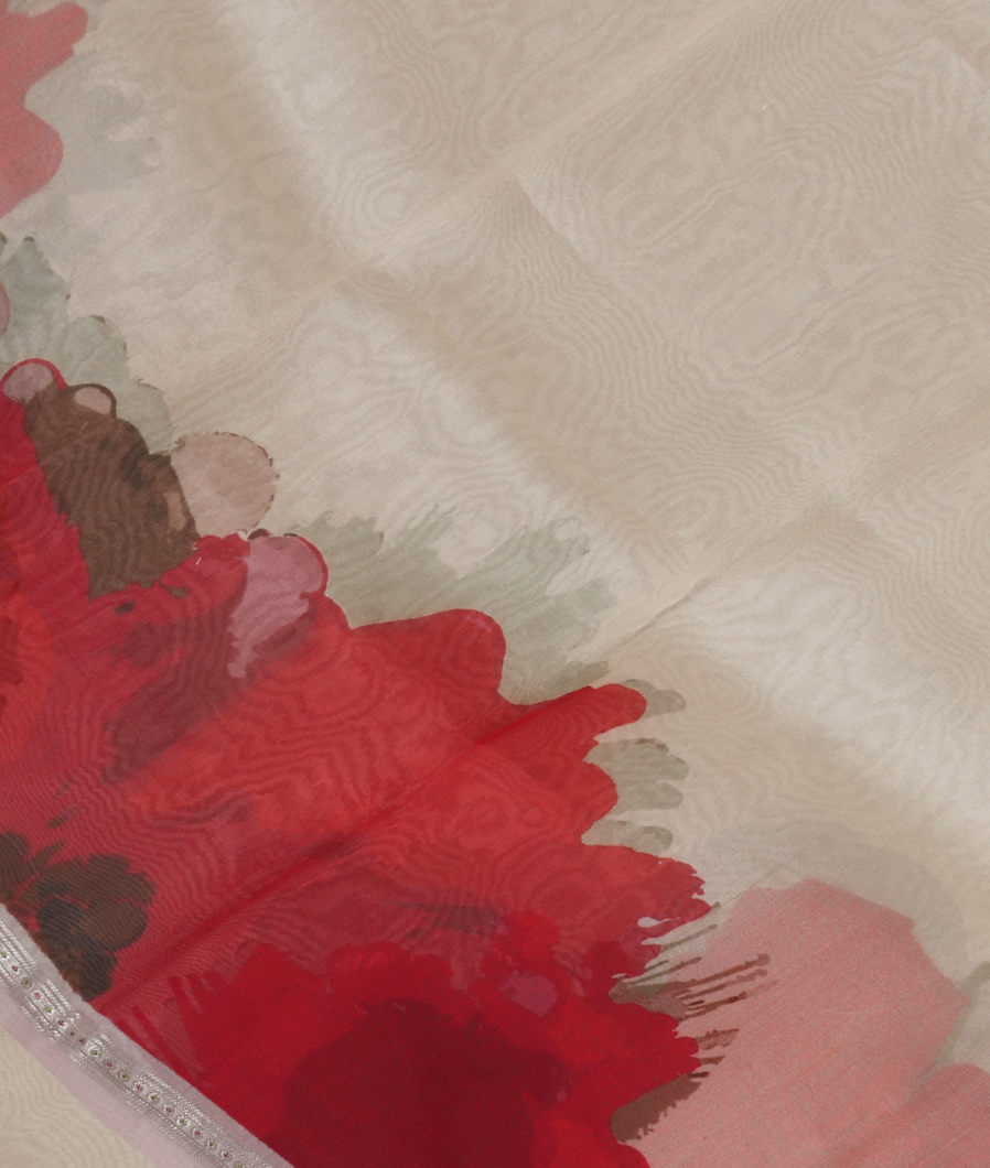 Off - White Kora Organza Printed Saree T354545-image
