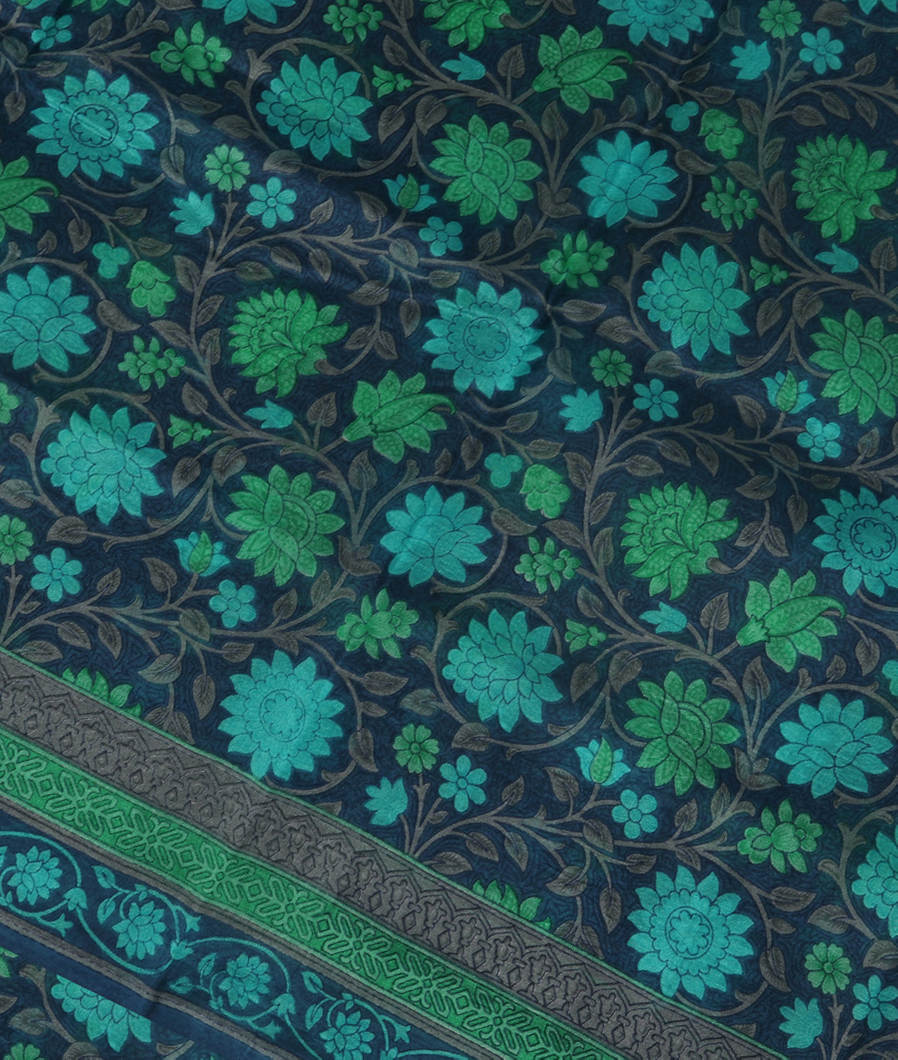 Blue Printed Silk Saree T374032-image