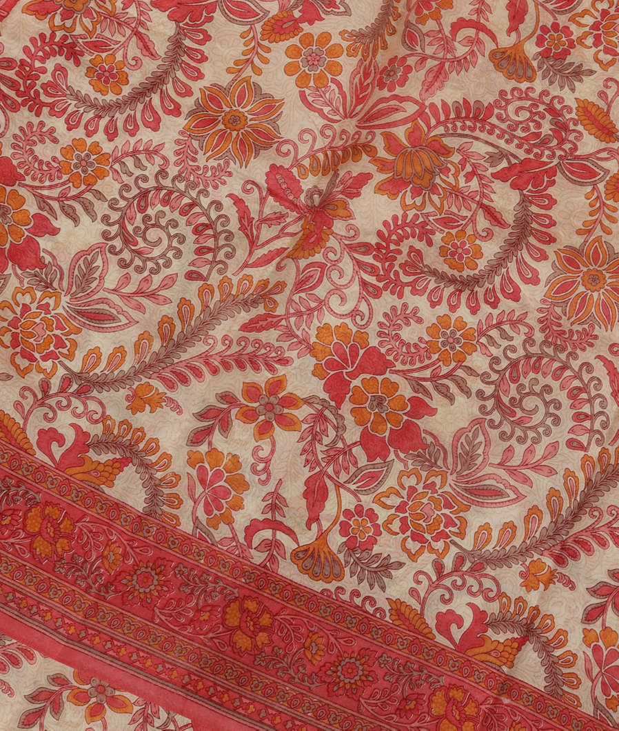 Off-White Printed Silk Saree T374045-image