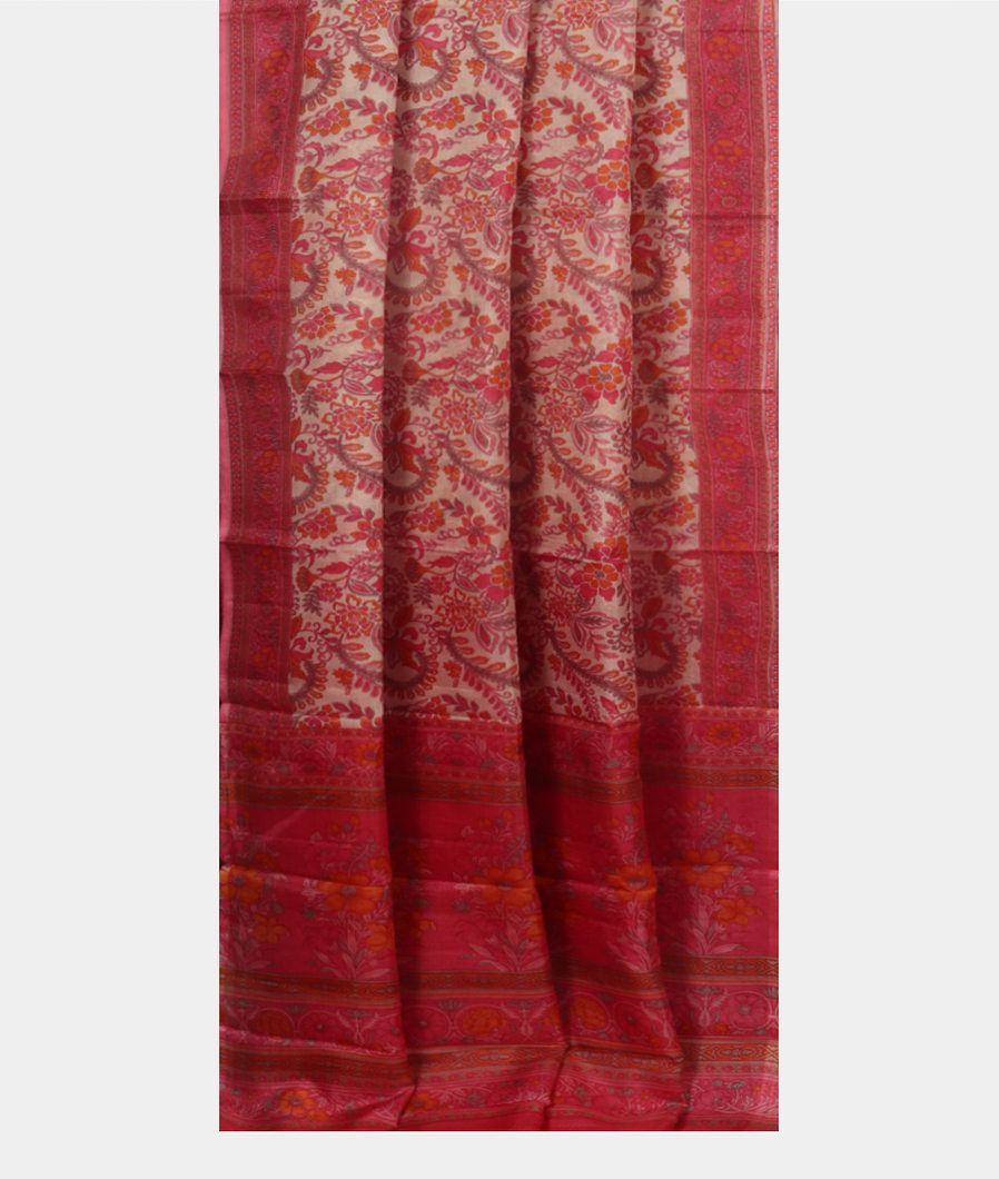 Off-White Printed Silk Saree T3740452