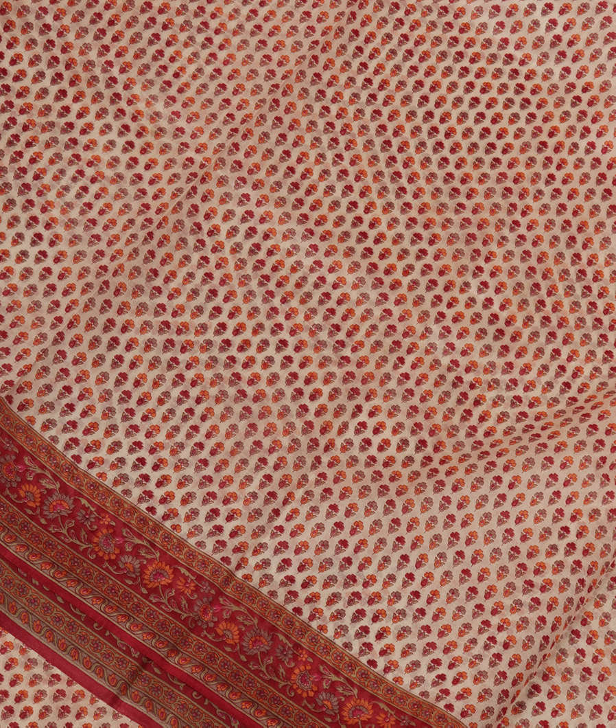 Off-White Printed Silk Saree T374043-image