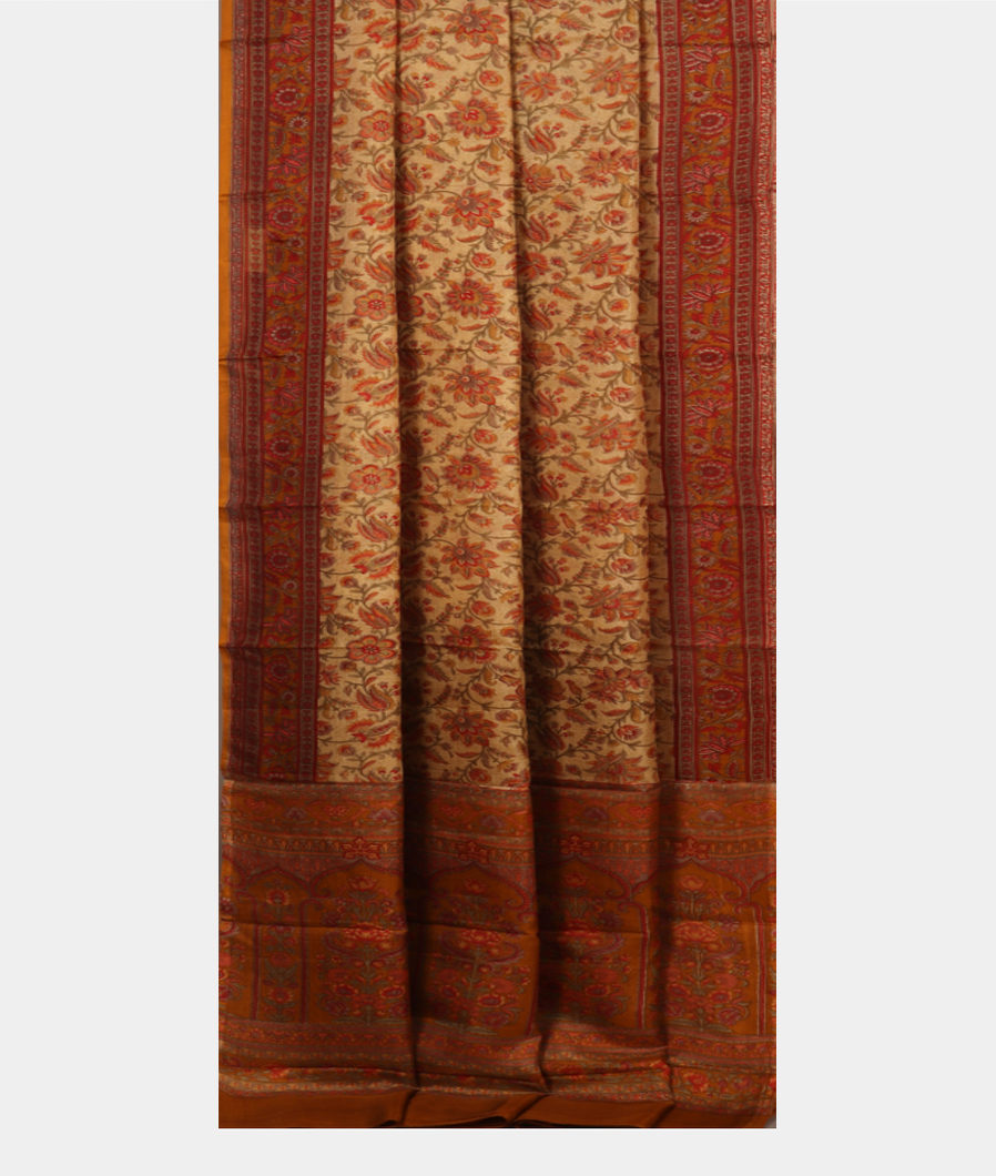 Beige Printed Silk Saree T3740542