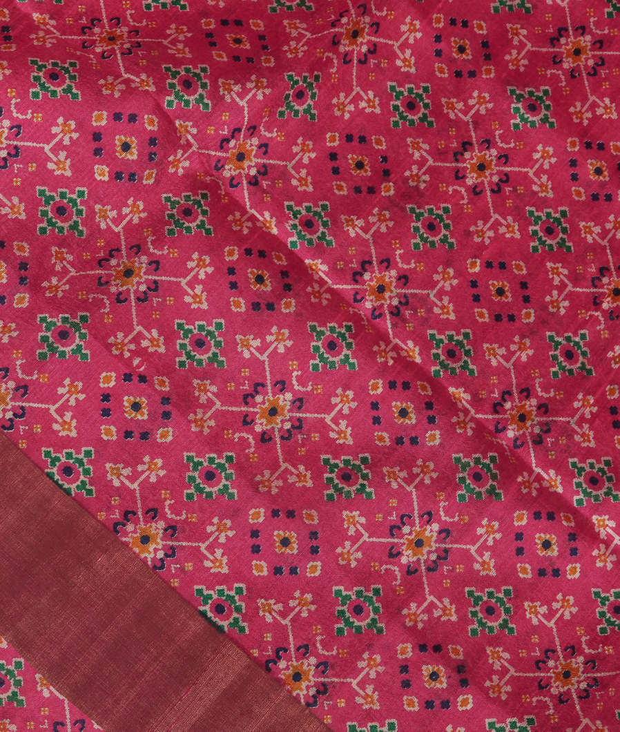 Pink Printed Raw Silk Saree T374004-image