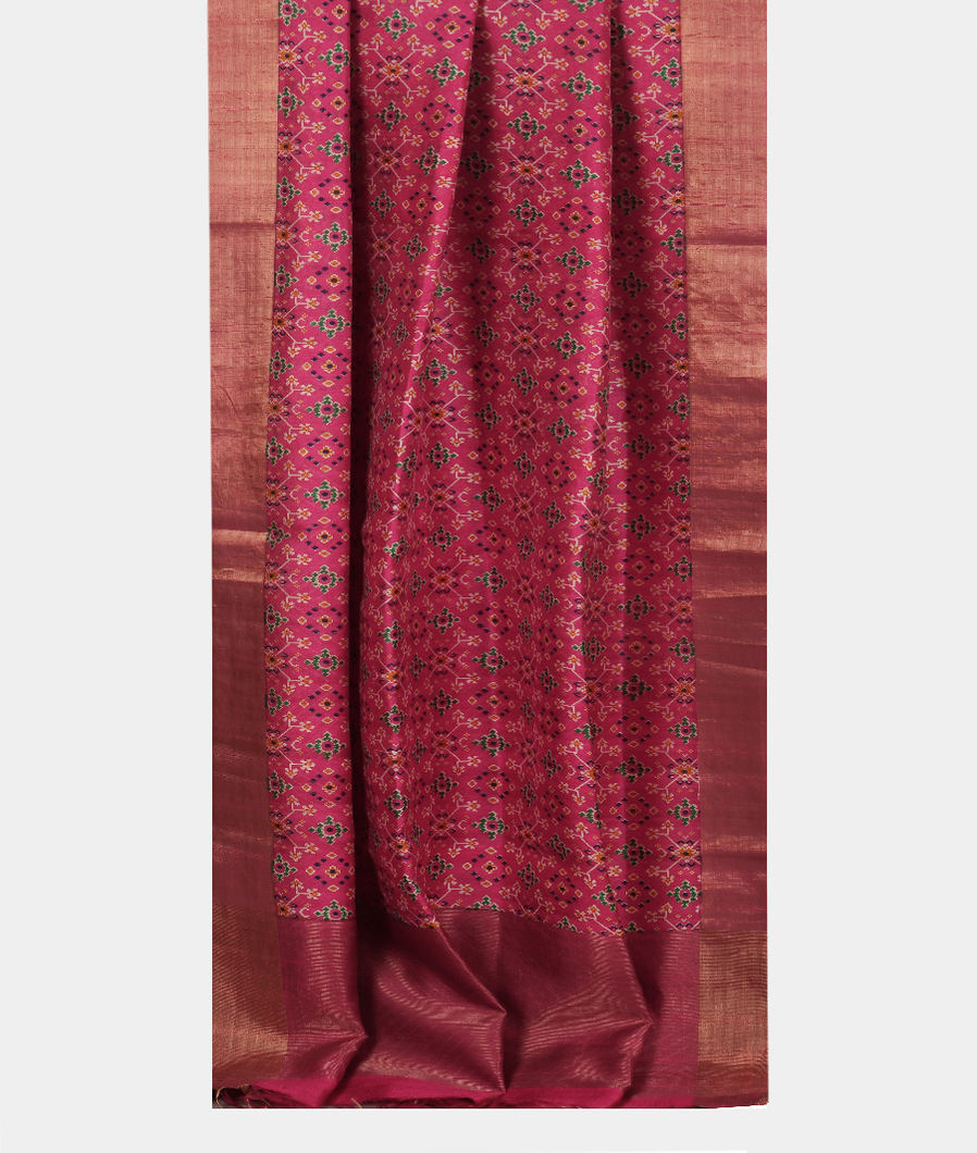 Pink Printed Raw Silk Saree T3740042
