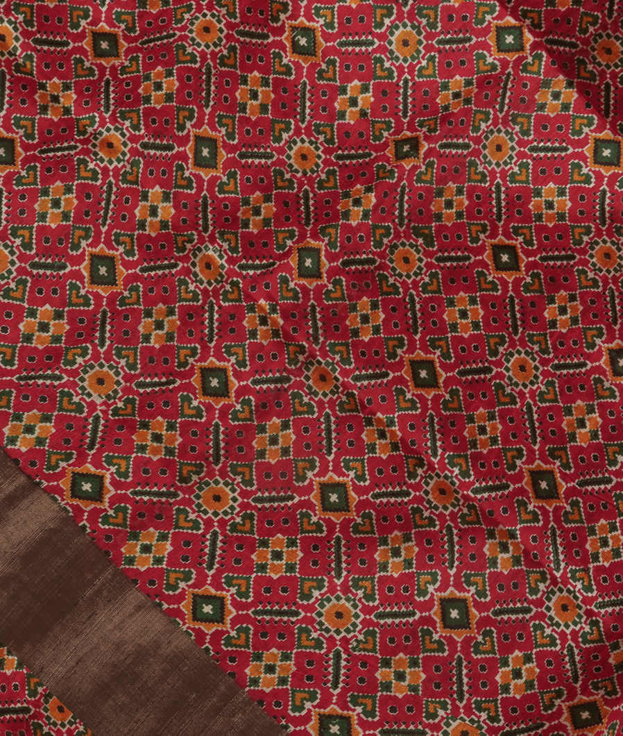 Birgundy Printed Raw Silk Saree T374019-image
