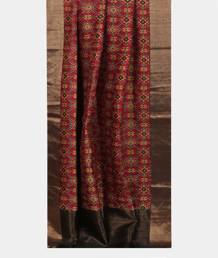 Birgundy Printed Raw Silk Saree T3740192