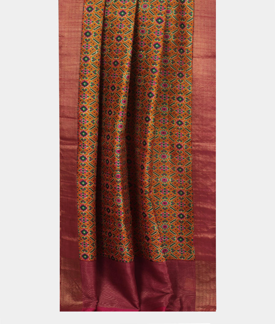 Yellow Printed Raw Silk Saree T3740142