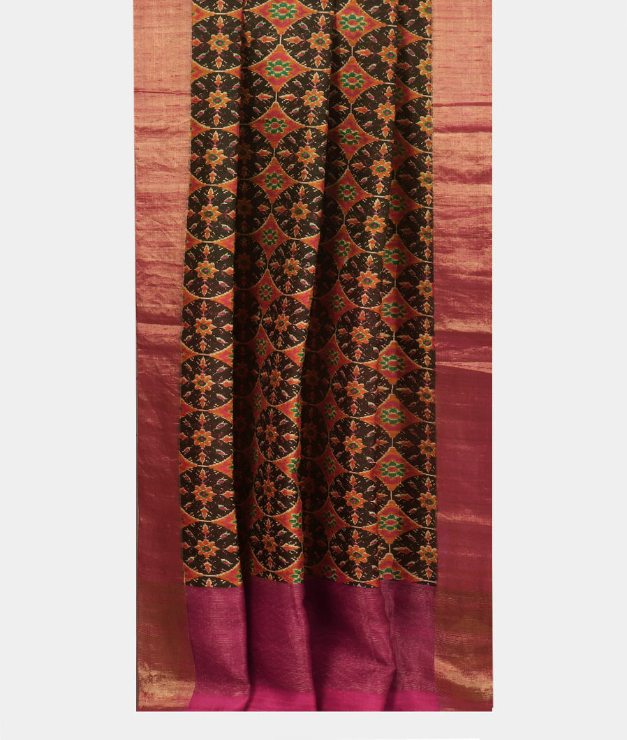 Black Printed Raw Silk Saree T3739922