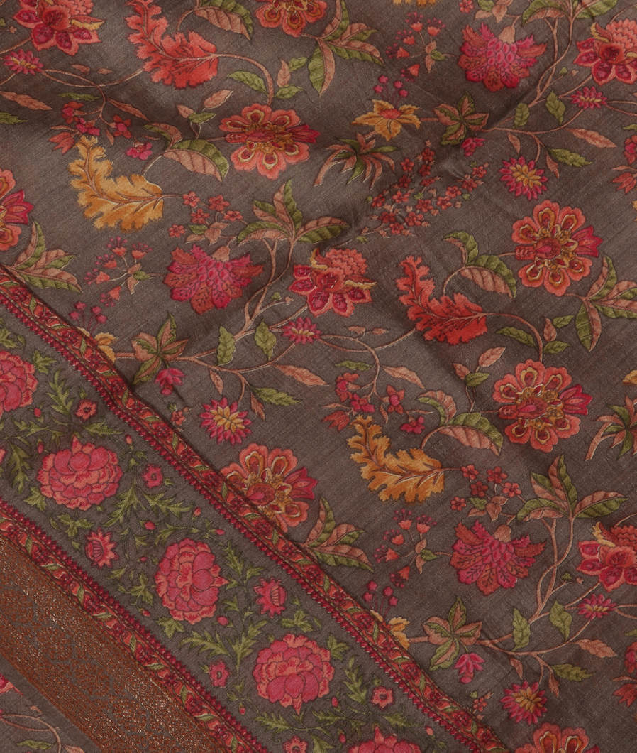 Grey Soft Tussar Printed Saree T372151-image