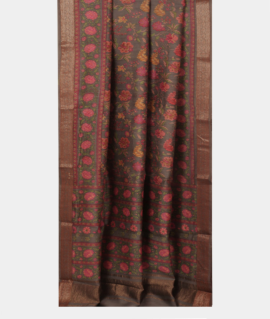 Grey Soft Tussar Printed Saree T3721512