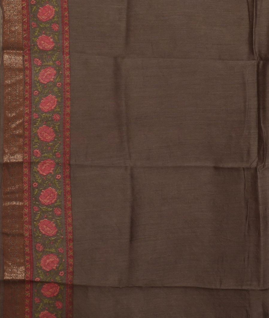 Grey Soft Tussar Printed Saree T3721513