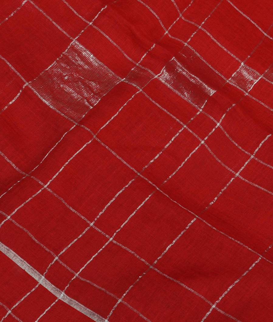 Red Handwoven Linen Saree T300216-image