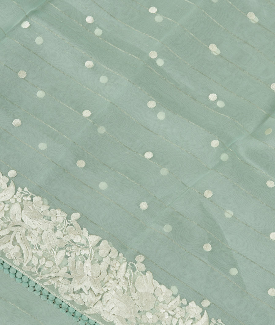 Blue Kora Organza Embroidery Saree T356497-image