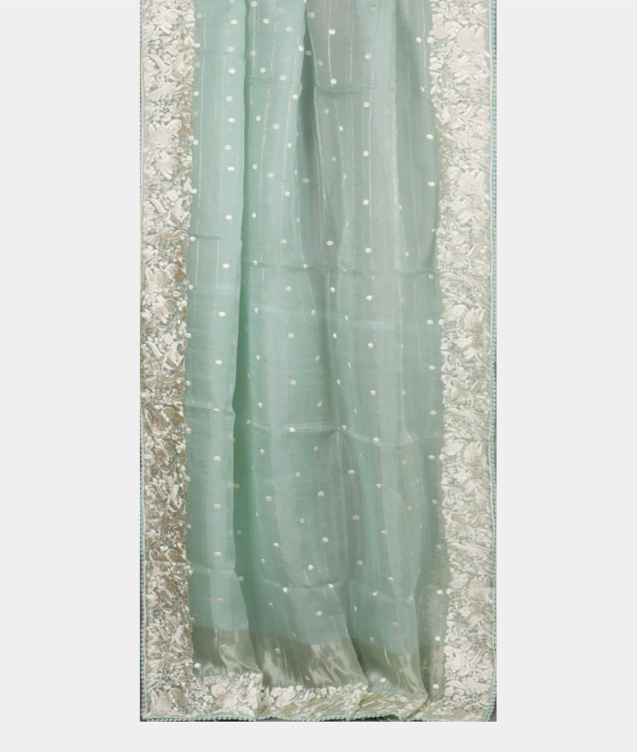 Blue Kora Organza Embroidery Saree T3564972