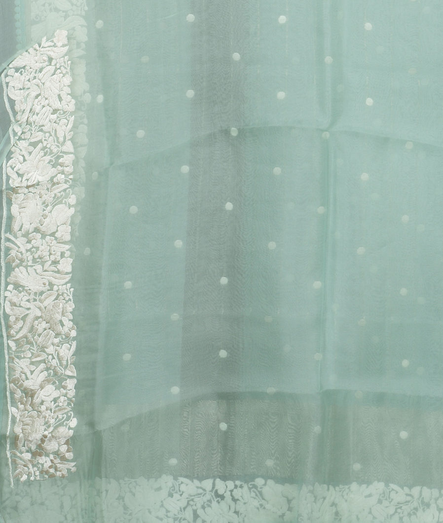 Blue Kora Organza Embroidery Saree T3564973