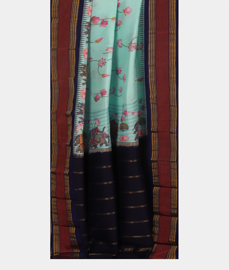 Blue Printed Soft Silk Saree T3722312