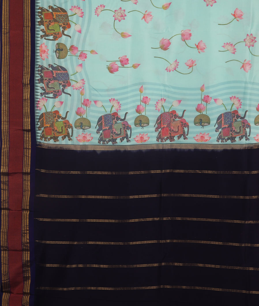 Blue Printed Soft Silk Saree T3722314