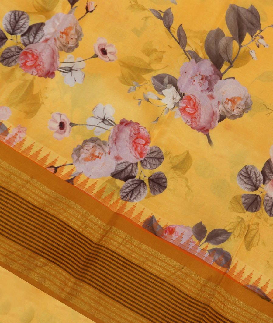 Yellow Printed Soft Silk Saree T372245-image