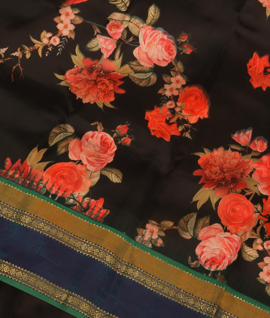 Black Printed Soft Silk Saree T372254-image