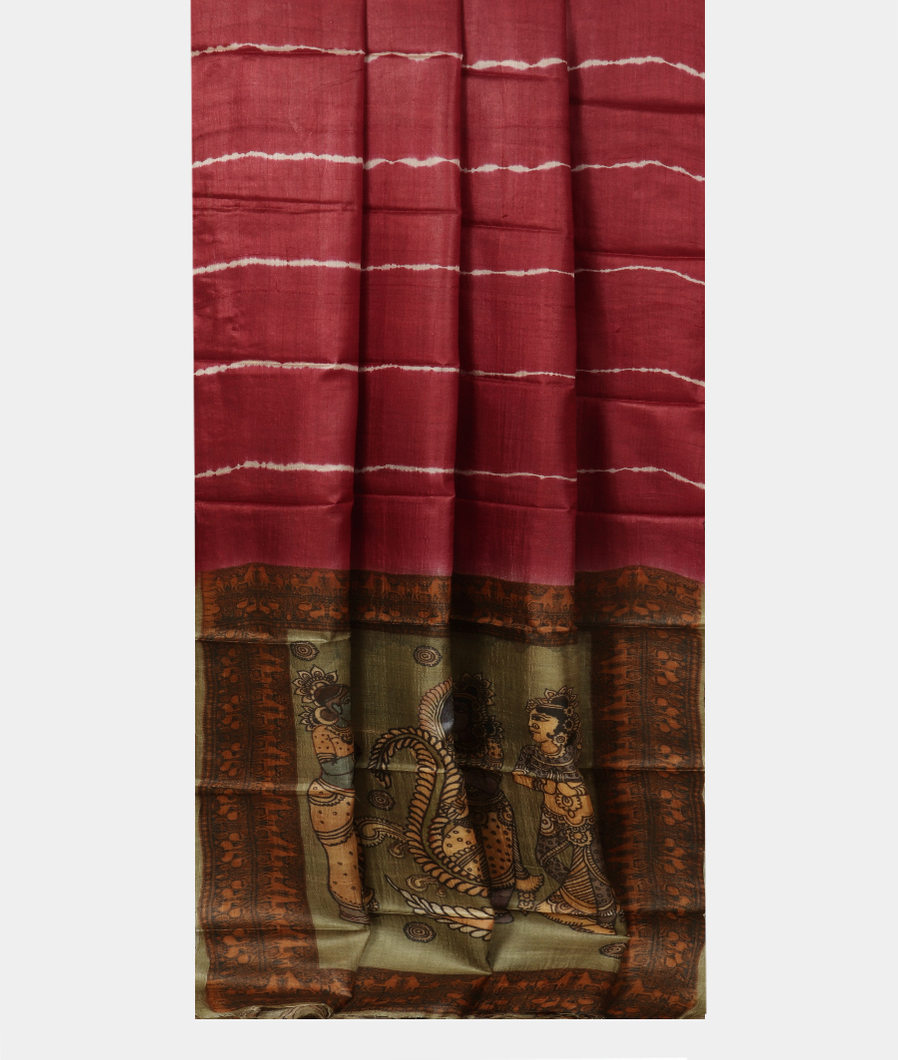 Maroon Tussar Printed Saree T3738602
