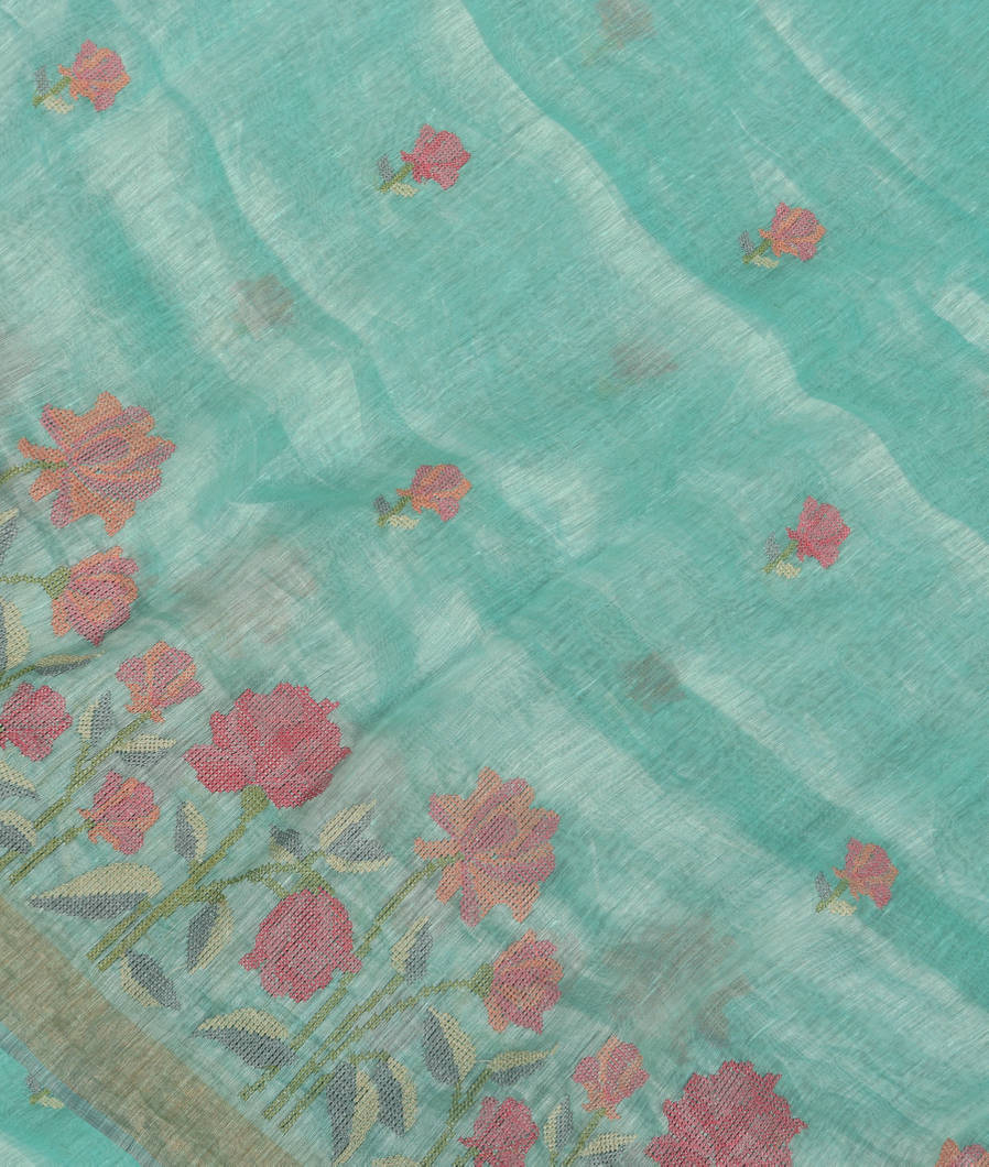 Blue Linen Embroidery Saree T356792-image