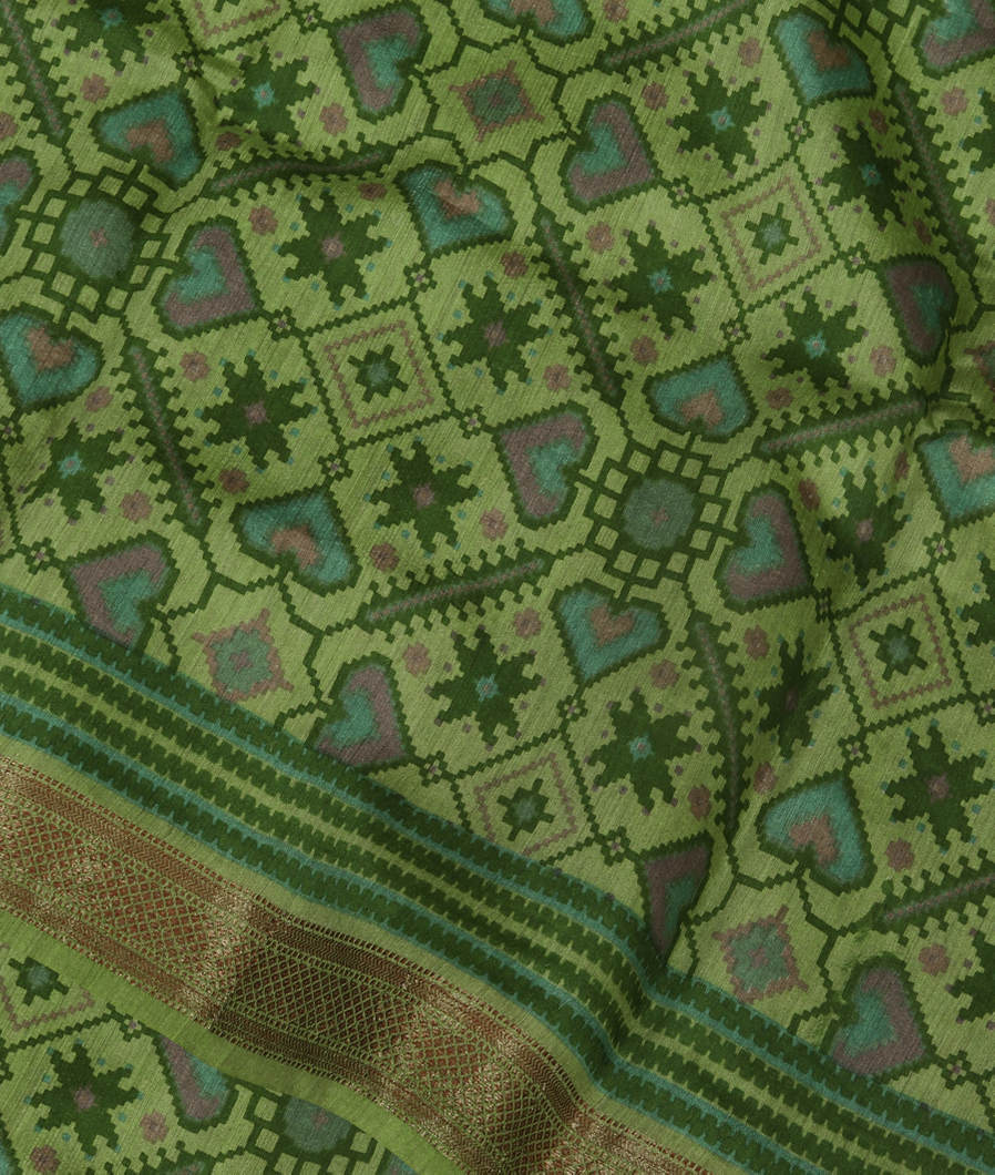 Green Soft Tussar Printed Saree T372189-image