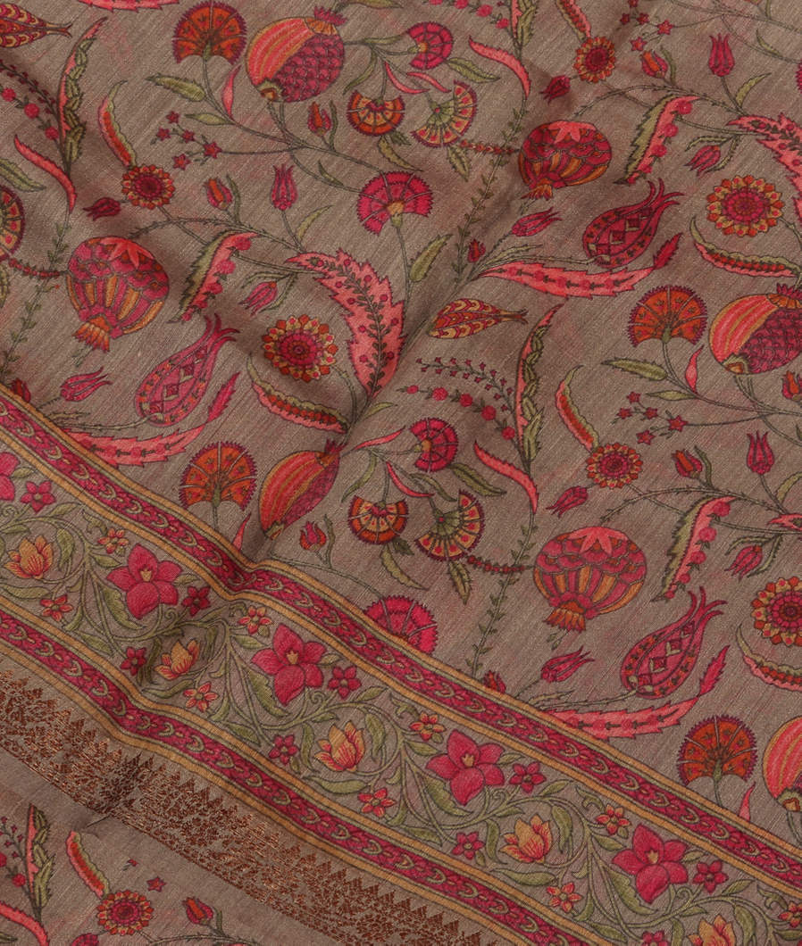 Grey Soft Tussar Printed Saree T372162-image