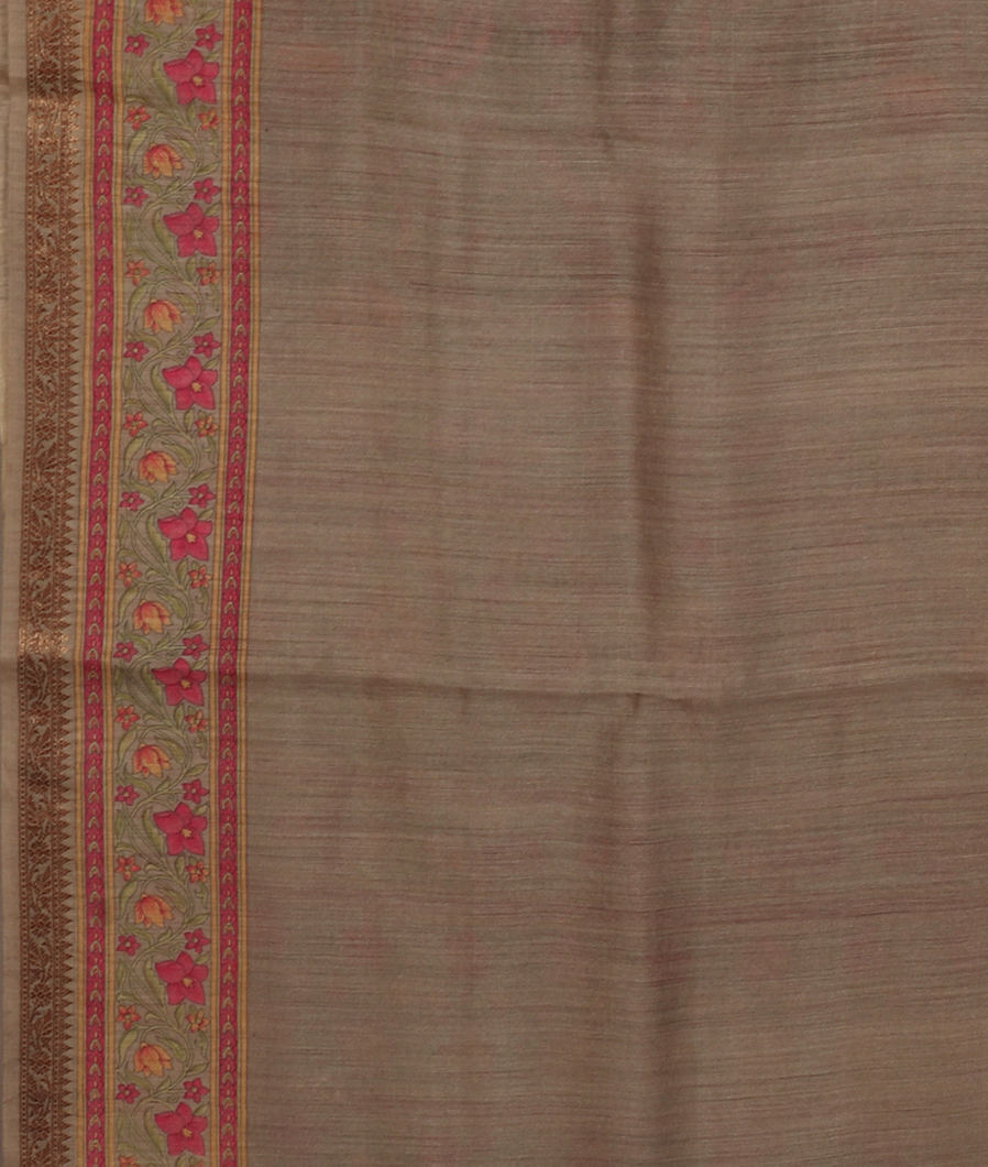 Grey Soft Tussar Printed Saree T3721623