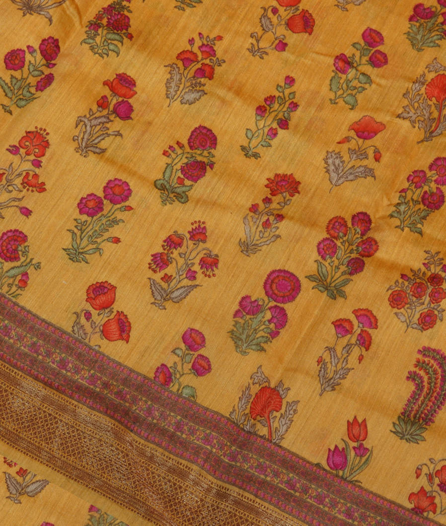 Yellow Soft Tussar Printed Saree T372170-image