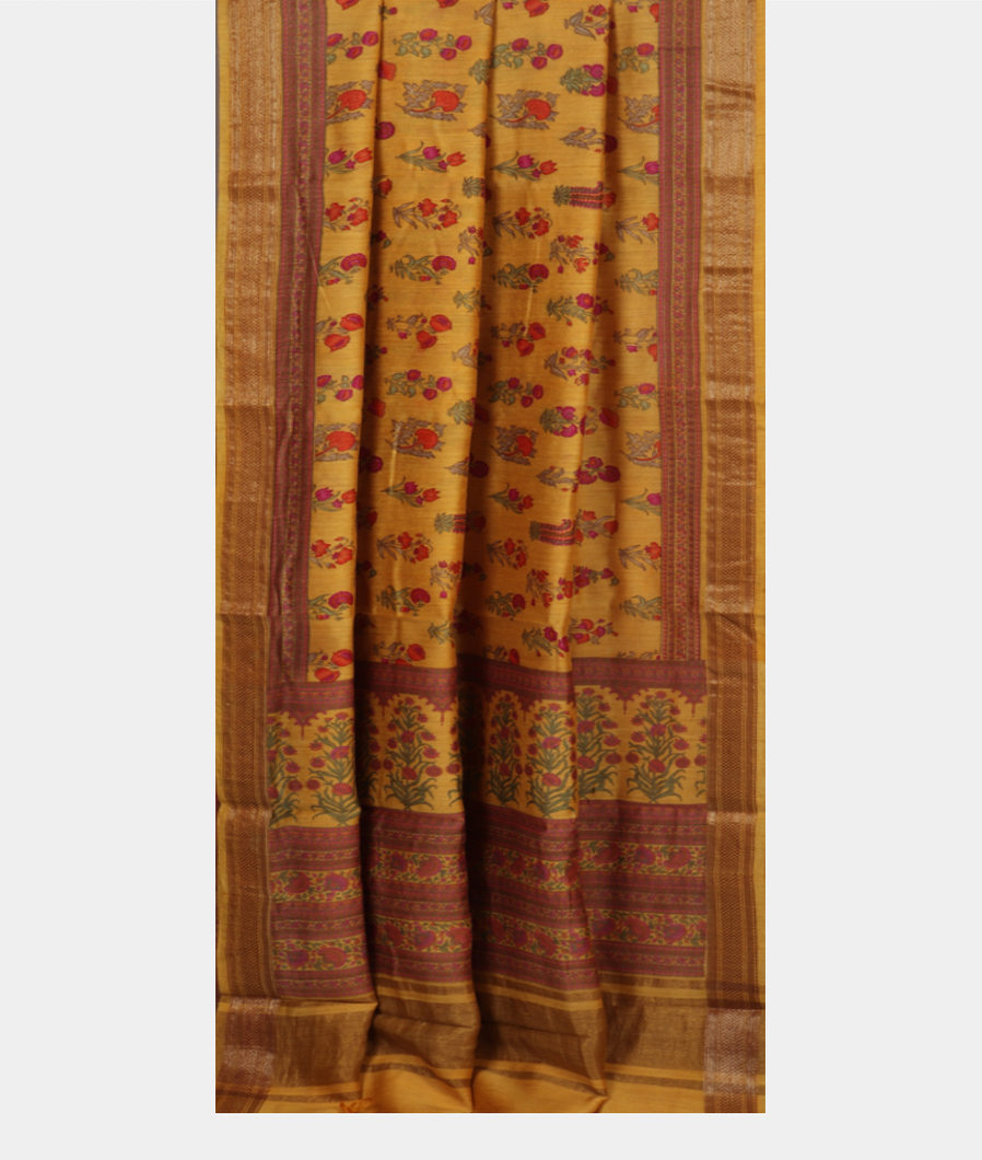 Yellow Soft Tussar Printed Saree T3721702