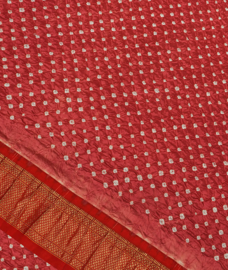 Coral Pink Bandhani Silk Saree with Paithani Pallu T372720-image