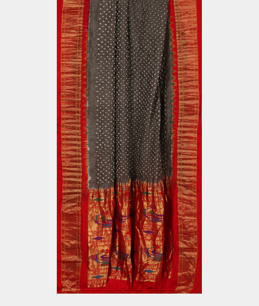 Grey Bandhani Silk Saree with Paithani Pallu T3727162