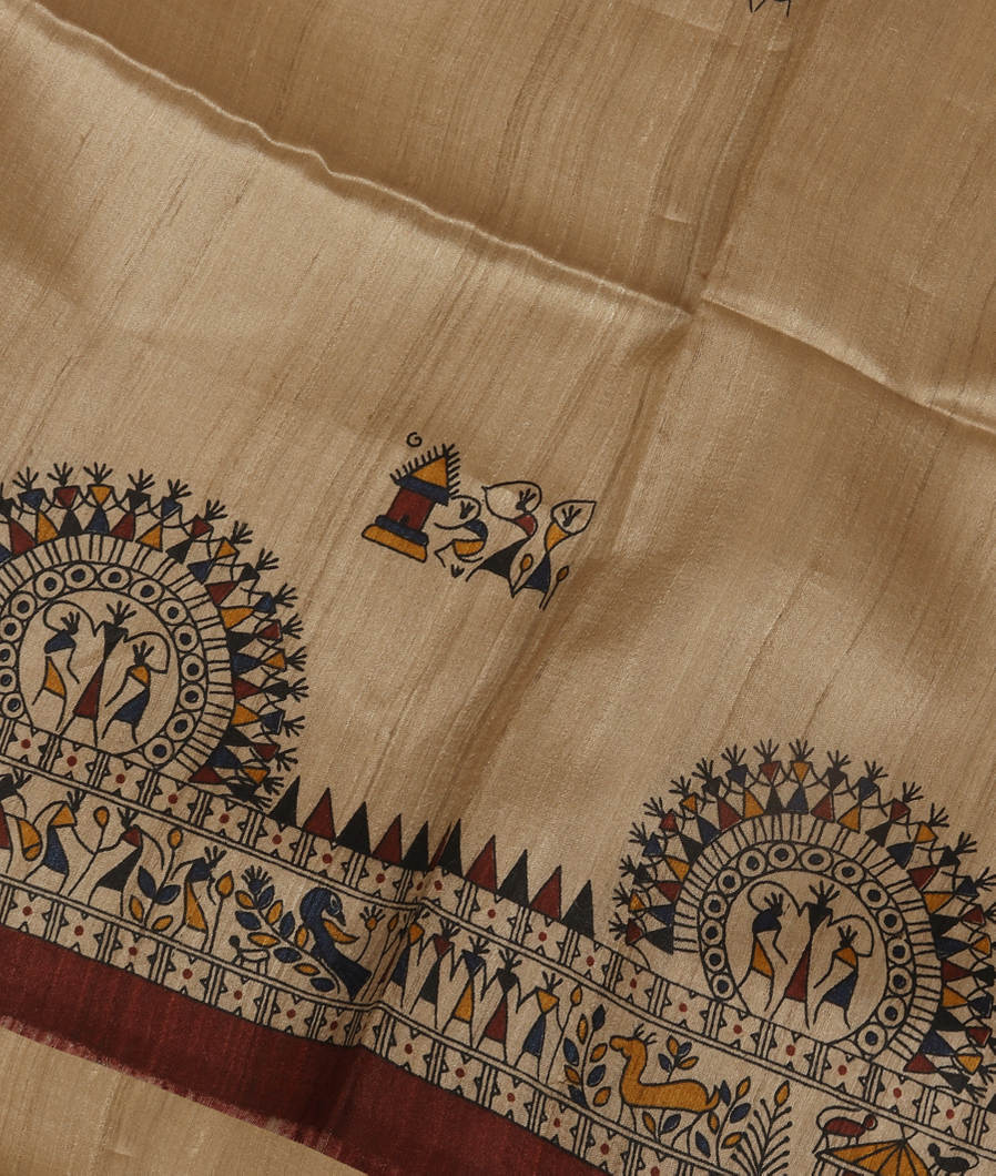 Beige Tussar Printed Saree T370840-image