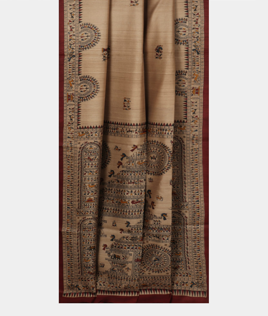 Beige Tussar Printed Saree T3708402