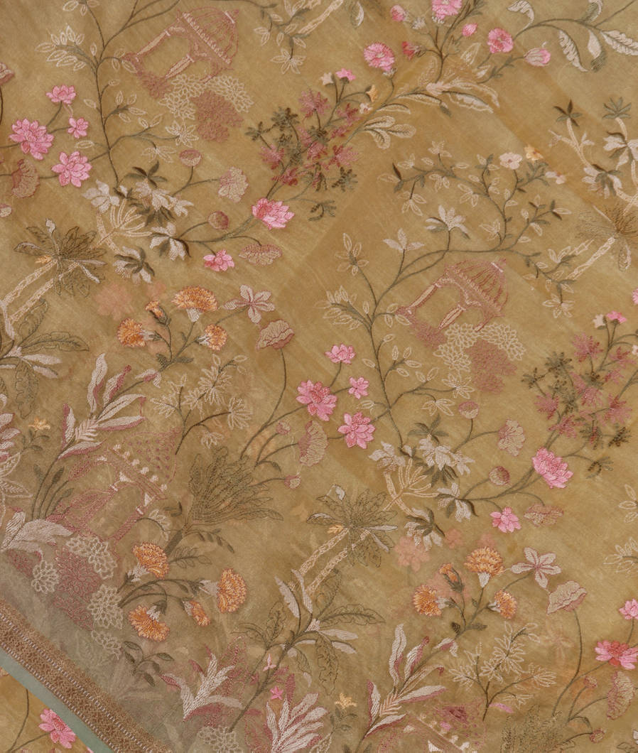 Yellow Kora Organza Embroidery Saree T373885-image