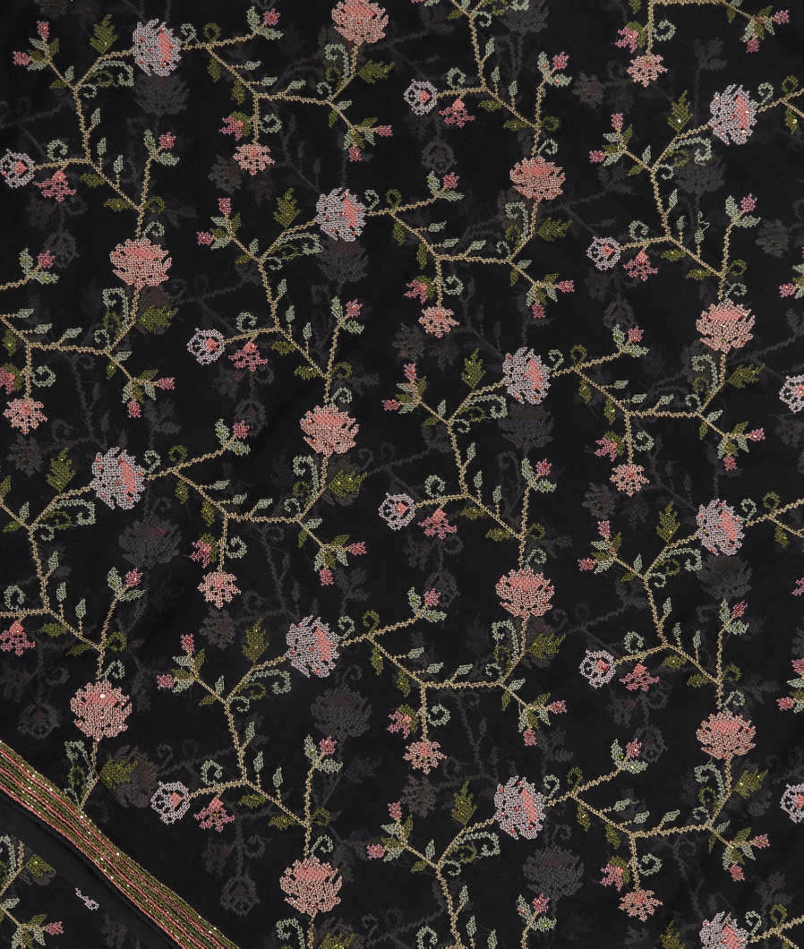 Black Georgette Silk Embroidery Saree T354622-image