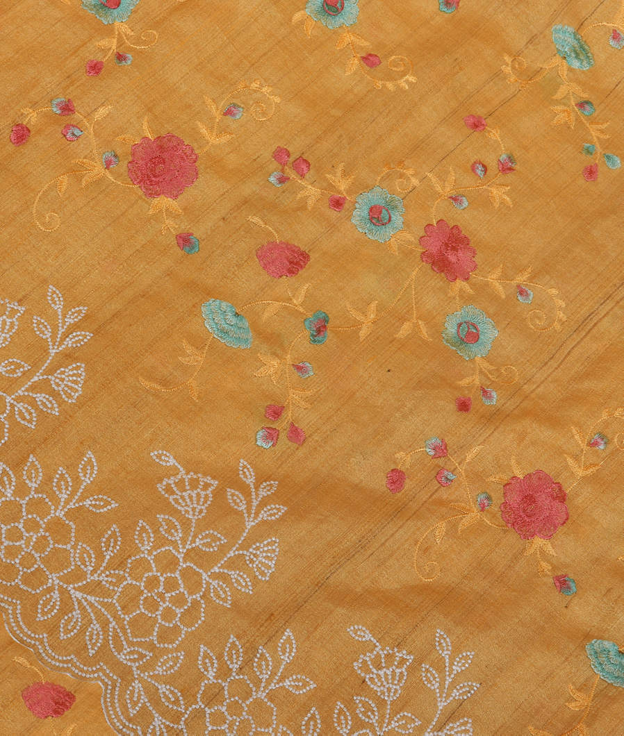 Yellow Tussar Embroidery Saree T367295-image