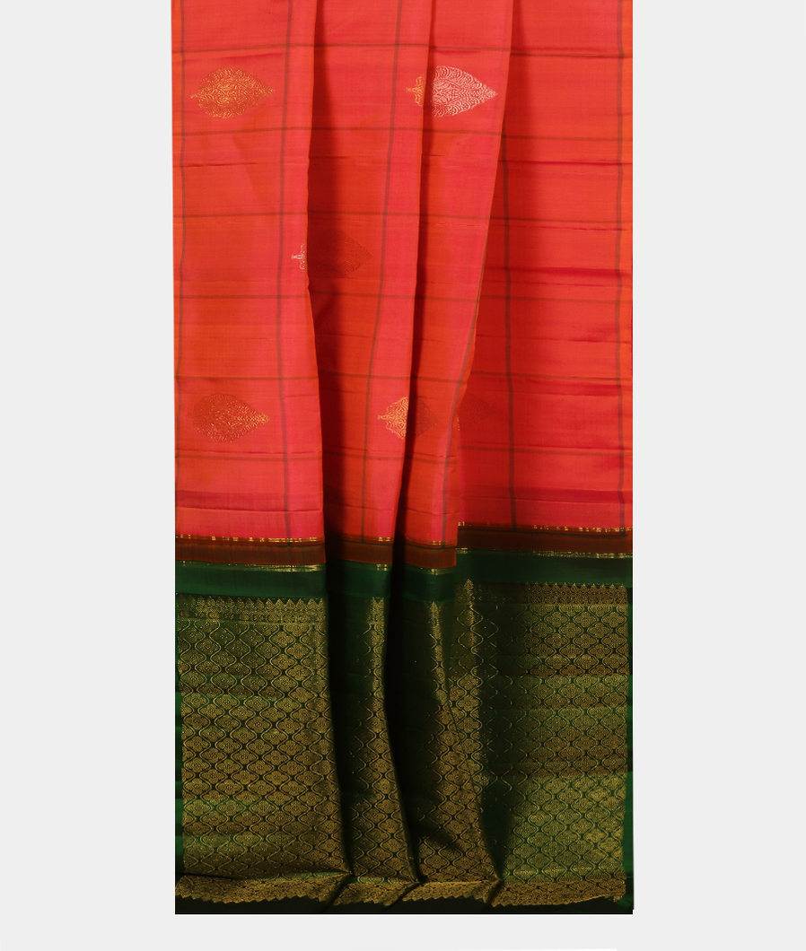 Pinkish Orange Handwoven Kanjivaram Silk Saree T3748302