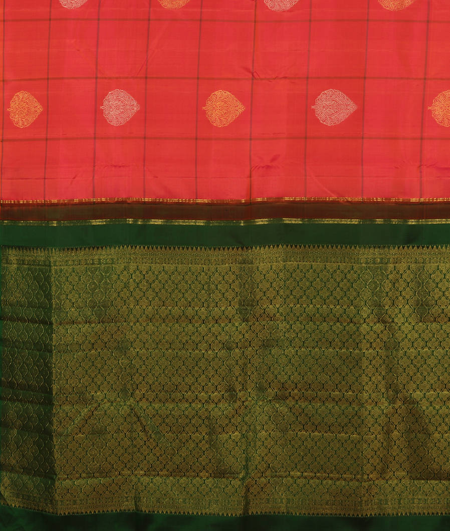 Pinkish Orange Handwoven Kanjivaram Silk Saree T3748304