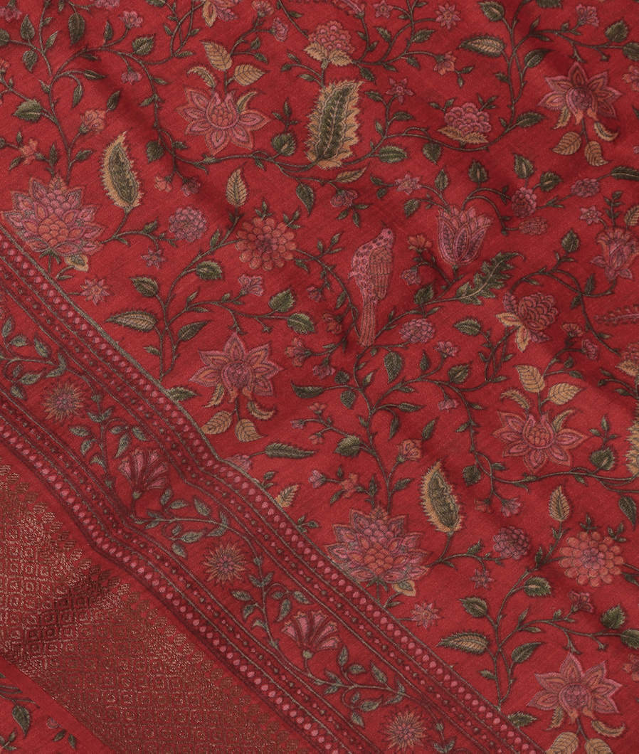 Red Soft Tussar Printed Saree T372156-image