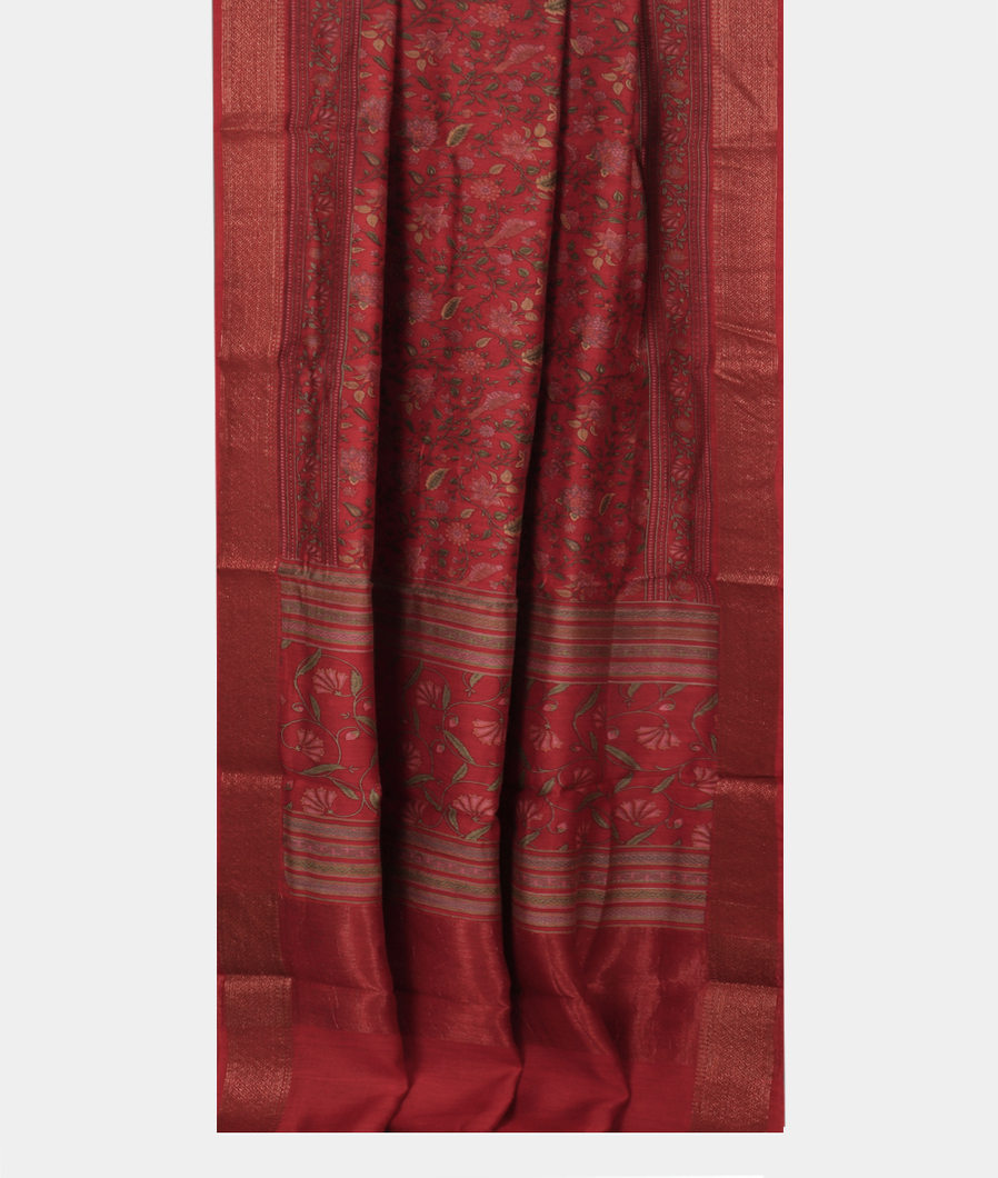 Red Soft Tussar Printed Saree T3721562