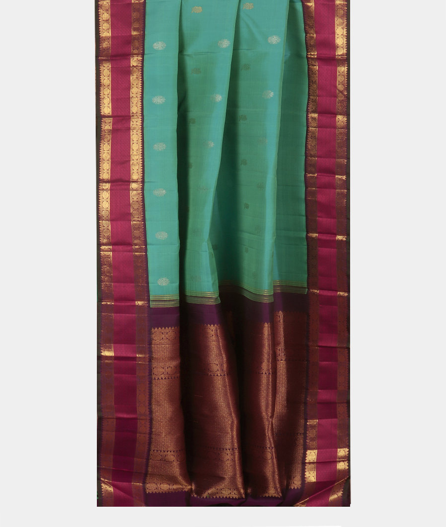 Bluish Green Handwoven Kanjivaram Silk Saree T3747382