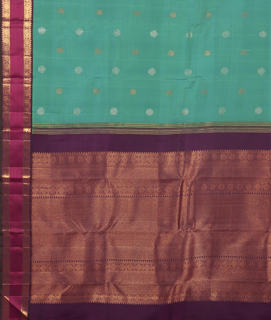 Bluish Green Handwoven Kanjivaram Silk Saree T3747384