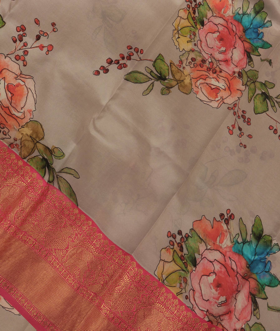 Grey Printed Soft Silk Saree T372215-image