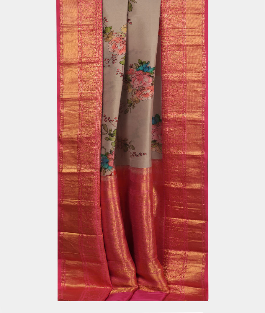 Grey Printed Soft Silk Saree&nbsp;T3722152