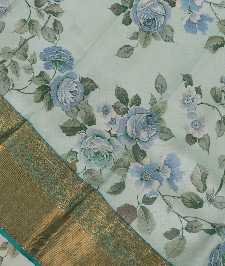 Light Blue Printed Soft Silk Saree T372200-image