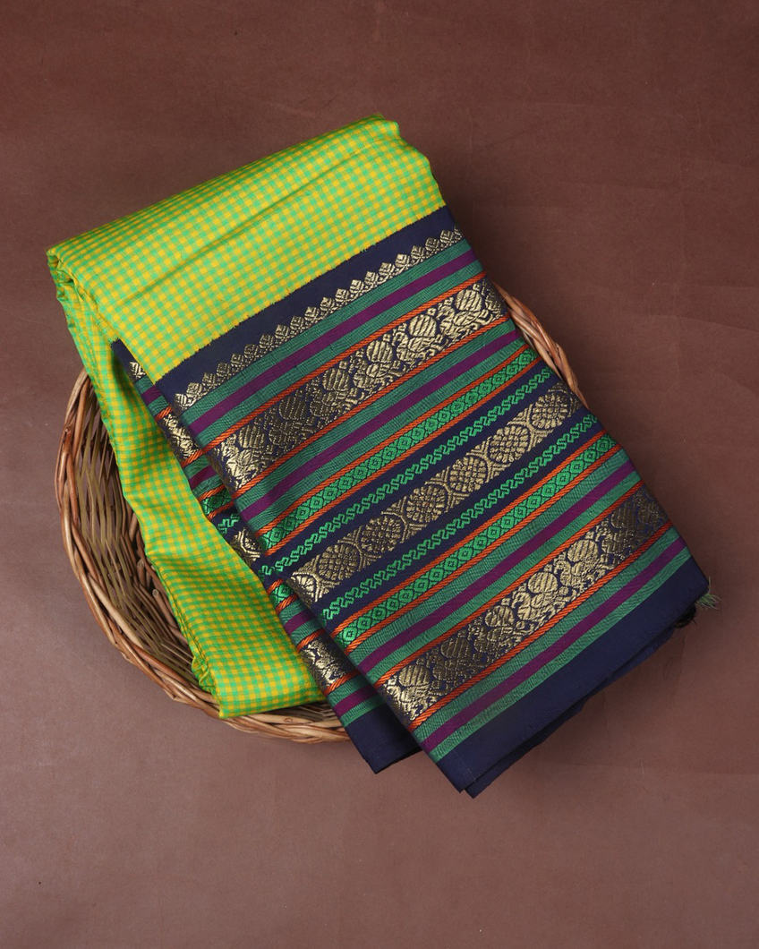 Green and Yellow Handwoven Kanjivaram Silk Saree T417326-image